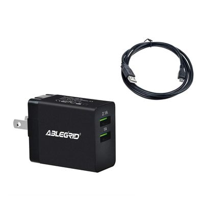 ABLEGRID Dual USB Port AC Adapter for Kobo eReader/Tablet Vox K080-KBO, Glo N613-xxx Power Supply Cord Cable Wall Charger Mains PSU