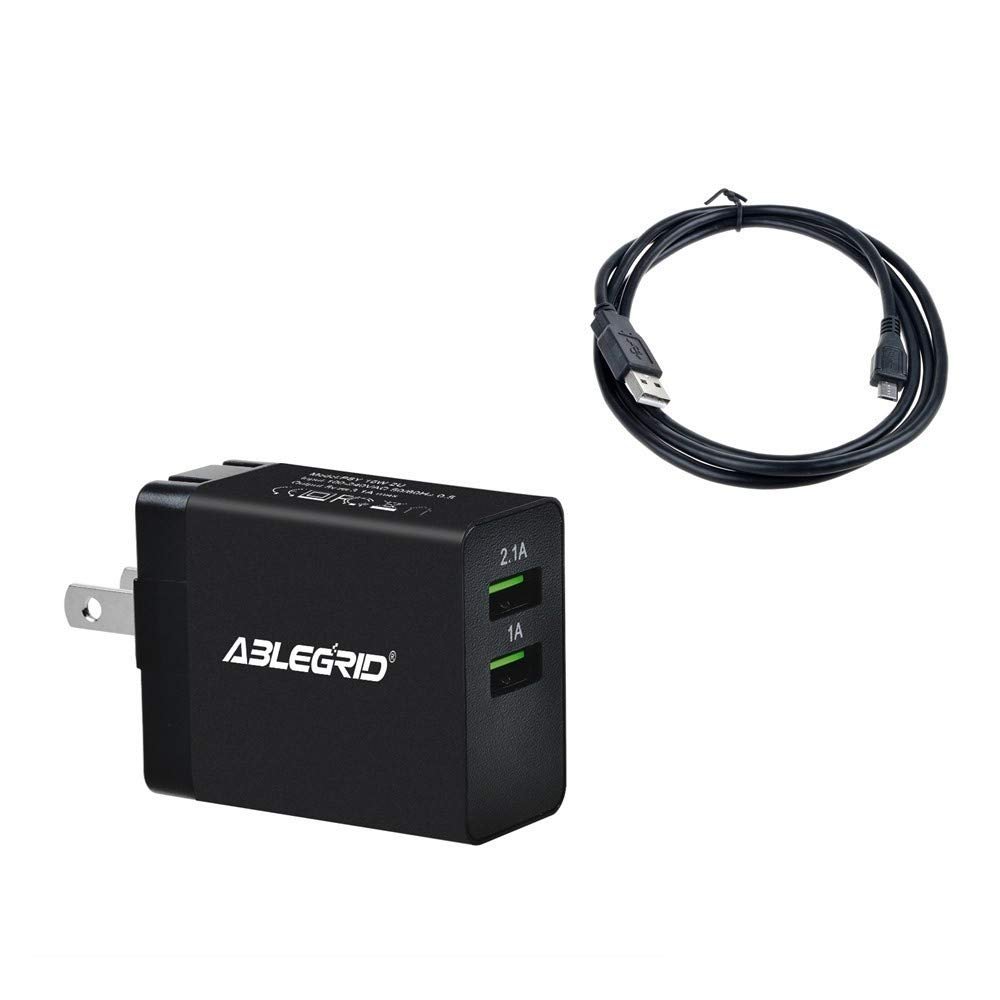ABLEGRID Dual USB Port AC Adapter for Kobo eReader/Tablet Vox K080-KBO, Glo N613-xxx Power Supply Cord Cable Wall Charger Mains PSU