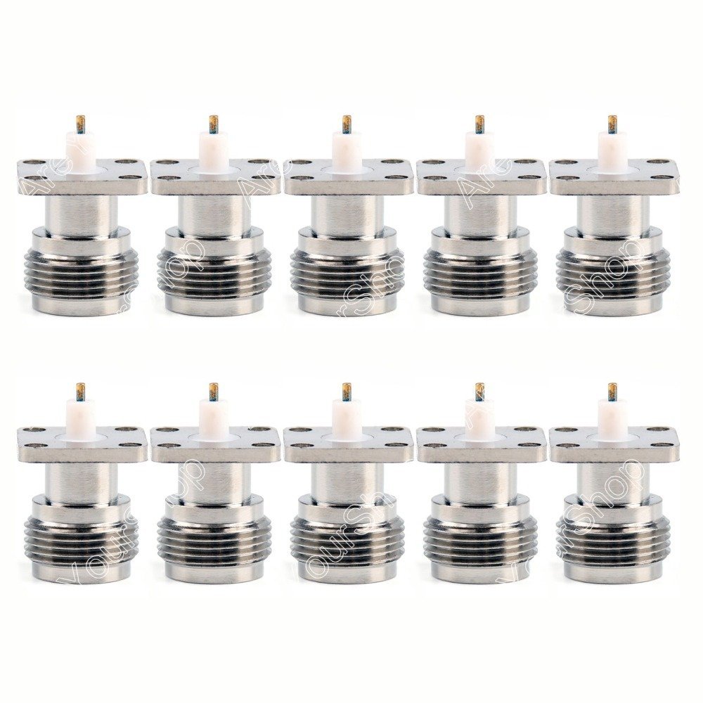 10 PCS Connector N Female Jack 4-Hole 17.5mm Flange PTFE Solder Panel Mount Wire Co