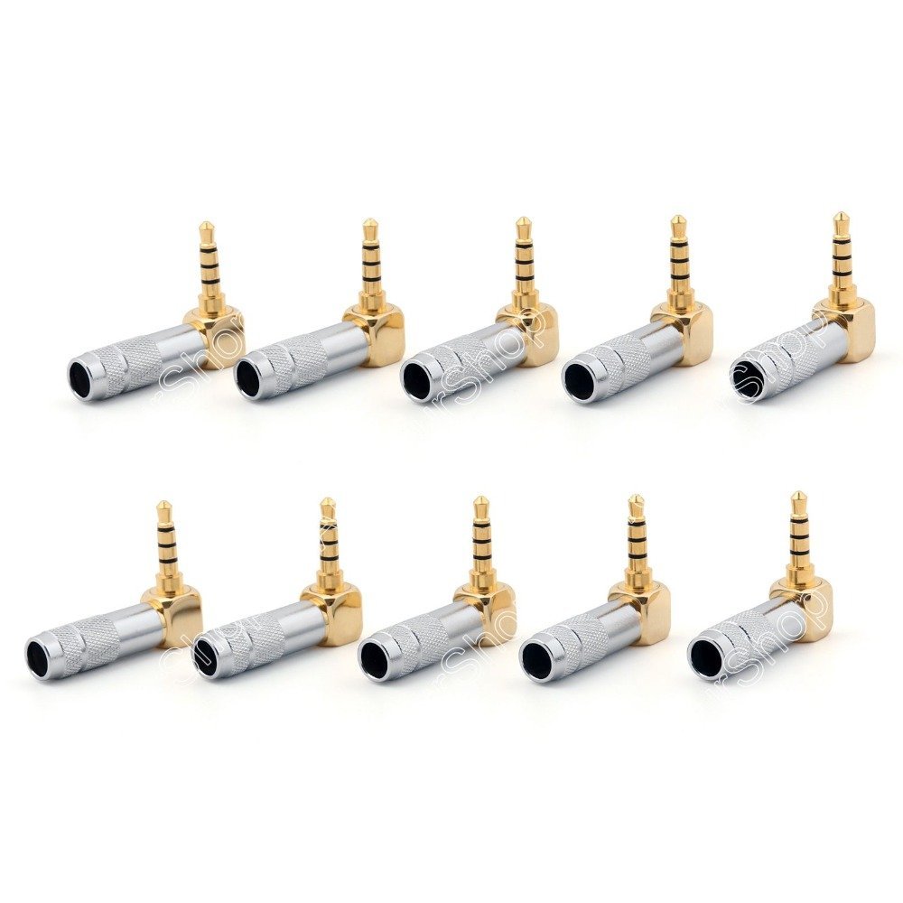 10 Pcs Silver Brass Stereo 4 Pole 3.5mm 90 Degree Plug Angled Jack Cable Solder