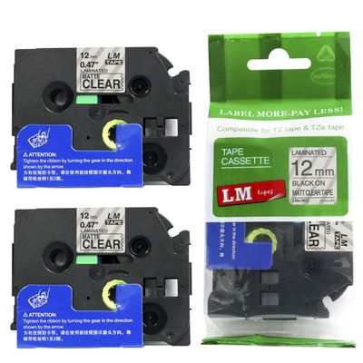 2/Pack - LM Tapes Compatible TZe-M31 Black on Matte Clear p-Touch Label Tape, 12mm Laminated replacment TZeM31 Tape, TZM31 0.47" Black Ink on Clear Matte Label.