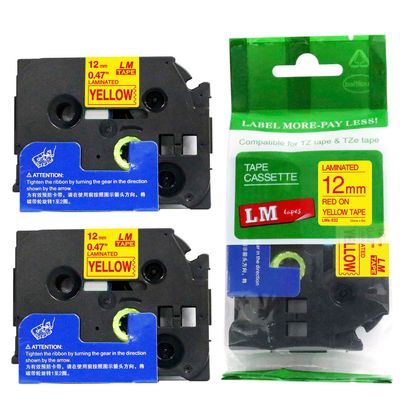 2/Pack - LM Tapes Compatible TZe-632 Red on Yellow p-Touch Label Tape, 12mm Laminated replacment TZe632 Tape, TZ632 0.47" Red Ink on Yellow Label with a Great Color/Size Guide.