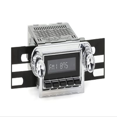 Retro Manufacturing Motor 2 Radio with Chrome Face, Black Pushbuttons, Bezel, and Knobs Kit HCB-M2-124-04-74
