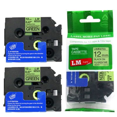 2/Pack - LM Tapes Compatible TZe-D31 Black on Fluorescent Green p-Touch Label Tape, 12mm Laminated replacment TZeD31 Tape, TZD31 0.47" Black Ink on Bright Green Label.