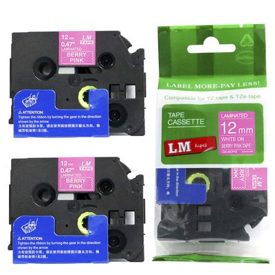 2/Pack - LM Tapes Compatible TZe-MQP35 White on Berry Pink p-Touch Label Tape, 12mm Laminated replacment TZeMQP35 Tape, TZMQP35 0.47" White Ink on Berry Pink Label with a Great Color/Size Guide.