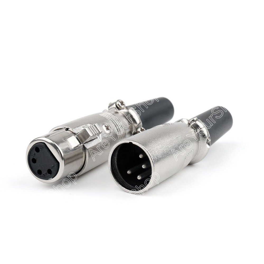 1 Pcs Nickel Plated 4Pin Female Adapter + 4Pin XLR Male Plug Audio Microphone Connector