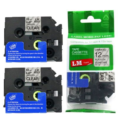2/Pack - LM Tapes Compatible TZe-131 Black on Clear p-Touch Label Tape, 12mm Laminated replacment TZe131 Tape, TZ131 0.47" Black Ink on Clear Label with a Great Color/Size Guide.