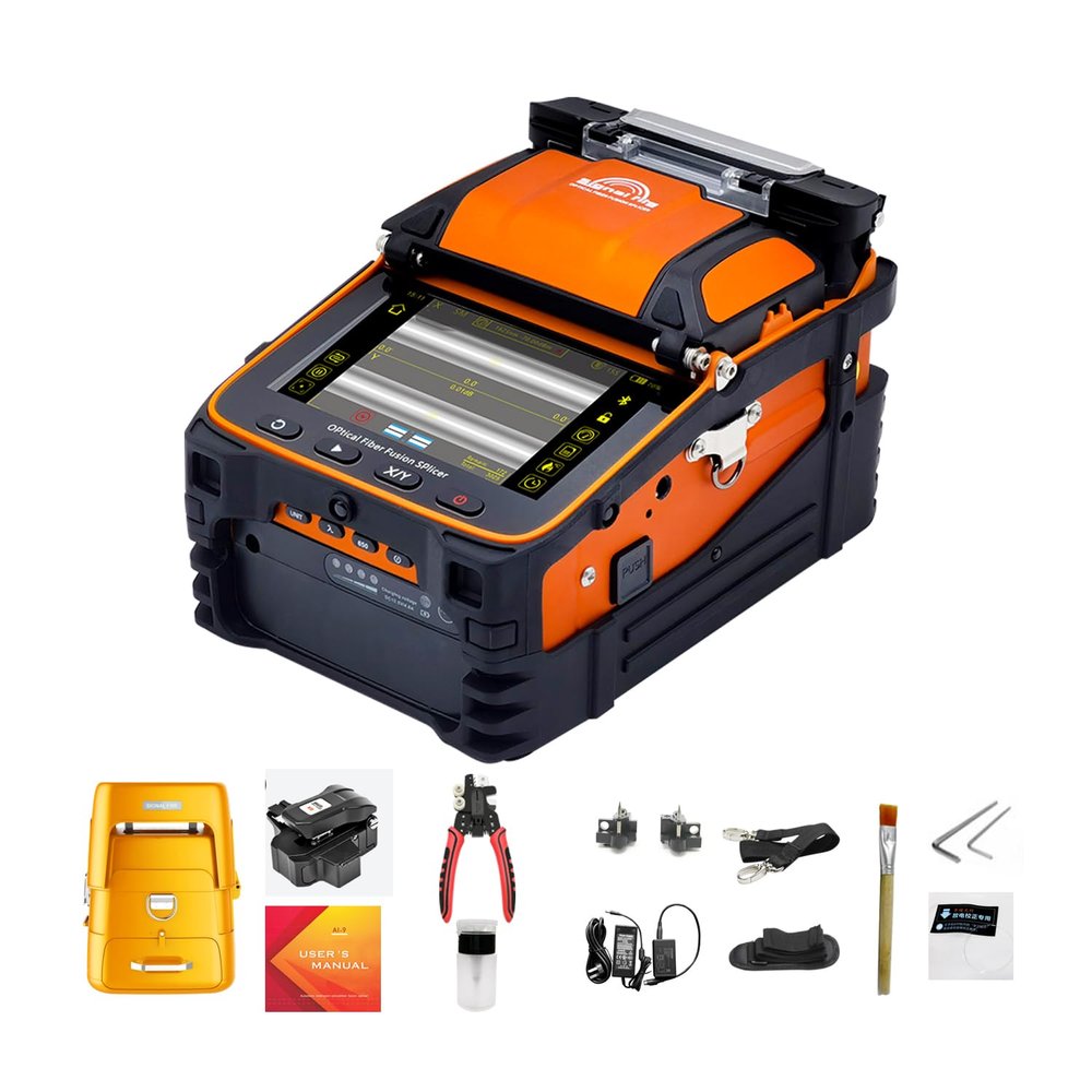 QIIRUN Fusion Splicer AI-9, Fiber Splicer Kit with Upgraded 5" Touch Screen 6-Motor Core Alignment, 5s Fast Splice Fiber Optic Splicing Machine for FTTH SM/MM Cable Installation