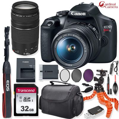 Canon EOS Rebel T7 DSLR Camera with 18-55mm is II & 75-300mm III Lens + 32GB Memory + Starter Photo Bundle