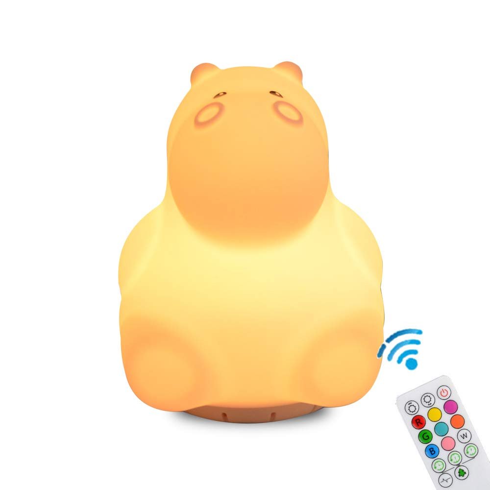 FASBEL Baby Night Lights Cartoon Hippo Night Lamps Nursery Toddler Soft Silicone Nightlight with Touch Sensor Rechargeable (Hippo)