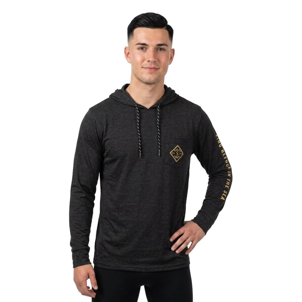 Salty Crew Men's Tippet Pocket UV Hoodie Black, Medium Standard Fit, Long Sleeve, Lightweight Sun Protection Layer