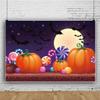 Dorcev Halloween Photography Backdrop - Moon Night Pumpkin and Candy On The Wooden Table Party Banner Wallpaper Photo Studio Props view 3