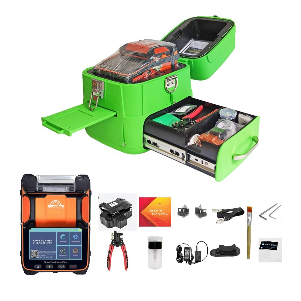 QIIRUN Fusion Splicer Fiber Optic AI-9 Optical Fiber Splicer Fiber Optic Splicing Machine with Upgraded 5" Touch Screen, 6-Motor Core Alignment, 5s Splice for FTTH Telecom Trunk Line Projects