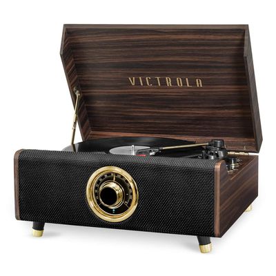 Victrola Highland 4-in-1 Bluetooth Record Player with Speakers  3-Speed Vinyl Record Player, FM Radio & 3.5mm Aux, Wireless Music Streaming (Espresso)