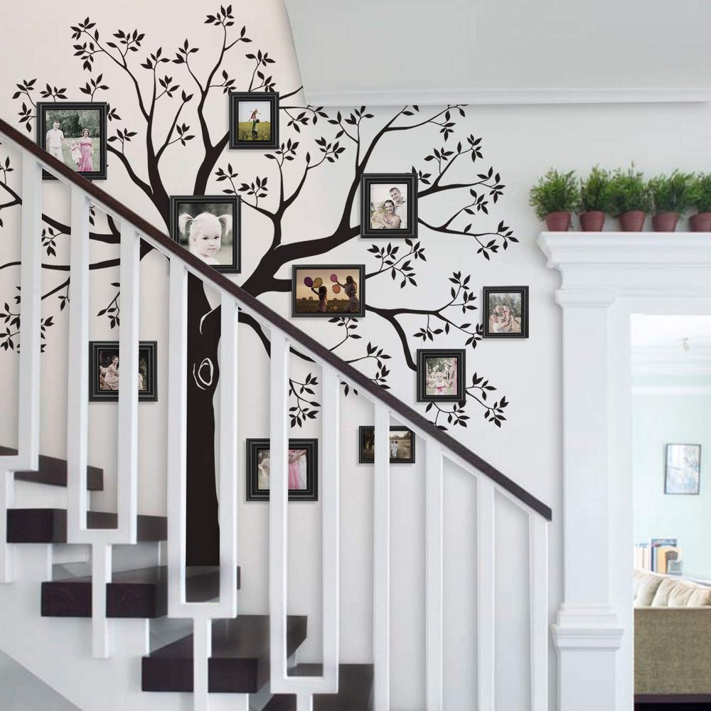 Staircase Family Tree Wall Decal - Reverse Cut - by Simple Shapes  (109.5w x 105h Inch - Standard Size, Black)