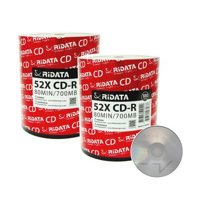 200 Pack Ridata CD-R 52X 700MB 80Min Branded Logo Blank Media Recordable Disc