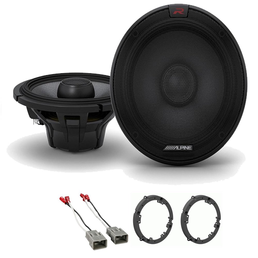 Alpine Pair R-S65.2 300 Watt 6.5" Coaxial 2-Way Speakers Bundle with METRA 72-7800 Speaker Connector Harness & METRA 82-7803 6" Speaker Adapter Plate (Pair) Compatible with 2001-2005 Honda Civic