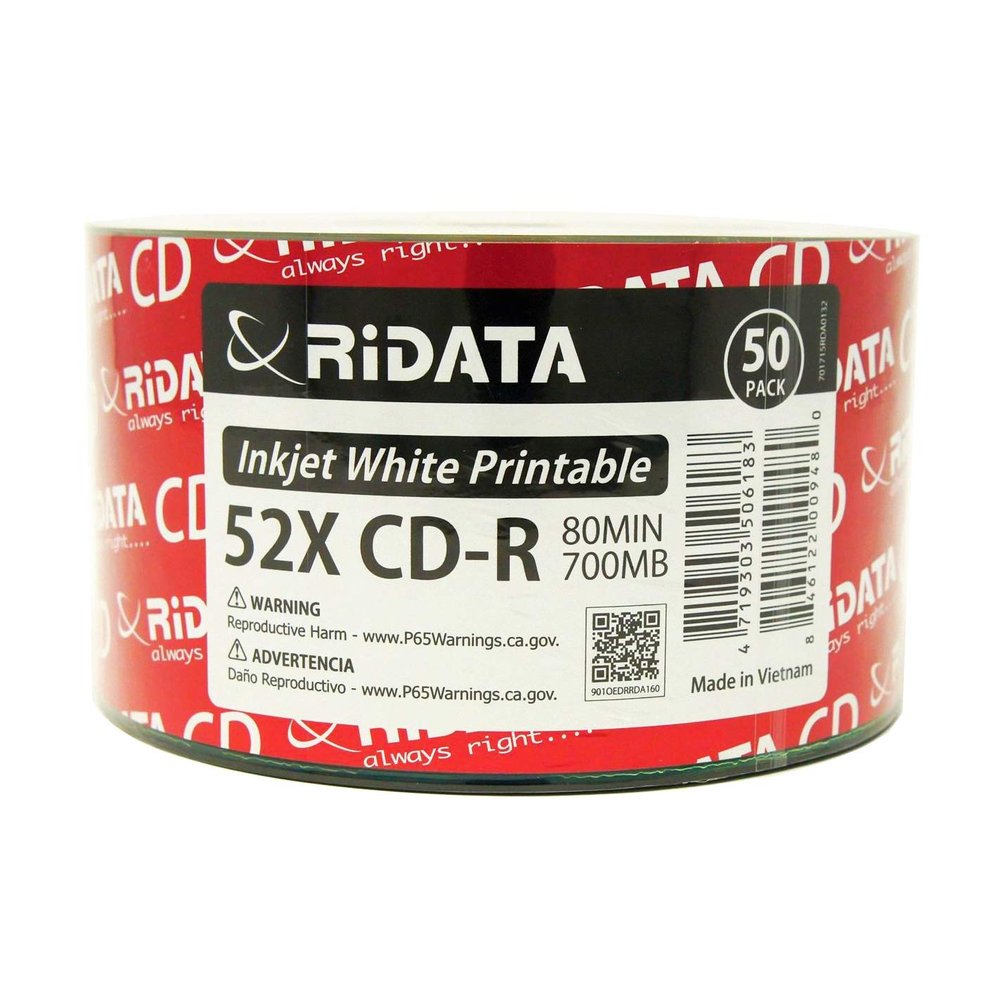 Ridata 6000 Pack CD-R 52X 700MB 80Min White Inkjet Hub Printable Blank Media Recordable Disc