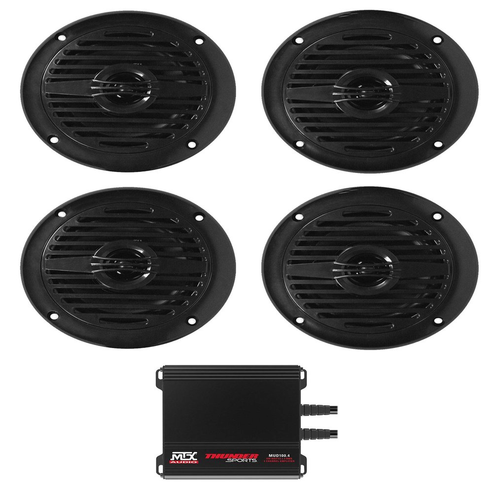 Rockville (4) MS40B Black 4" 200 Watt Speakers+MTX Amplifier for ATV/UTV/Cart