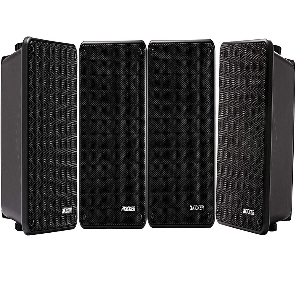 KICKER KB6 2-Way Full Range Indoor Outdoor Speakers (Set of 4) with Quick Mounting System (Black)