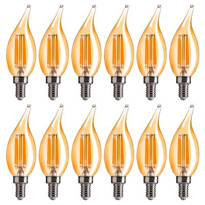 FLSNT CA11/E12 LED Chandelier Light Bulbs 40W Equivalent, Dimmable Candelabra Bulbs, 2200K Warm White, Amber Glass, 330 Lumens, 12-Pack, UL & CA65 Listed