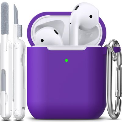 R-fun Compatible with AirPods Case Cover, Soft Silicone Protective Cover with Keychain for Women Men Compatible with Apple AirPods 2nd 1st Generation Charging Case, Front LED Visible,Purple