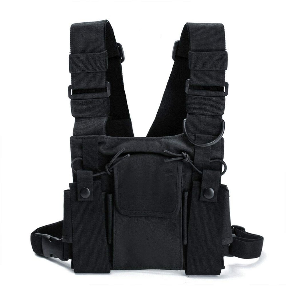 2X MASO Universal Chest Pack Bag Harness Nylon Bag Pack for Radio Walkie Talkie Chest 3 Pocket Backpack Holster