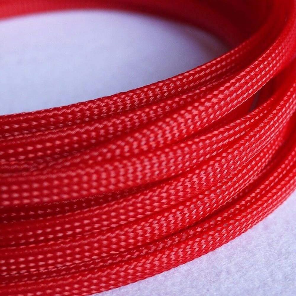 1M x 6MM Red High Densely Expandable Braided Dense PET Sleeving Cable 3 Weave