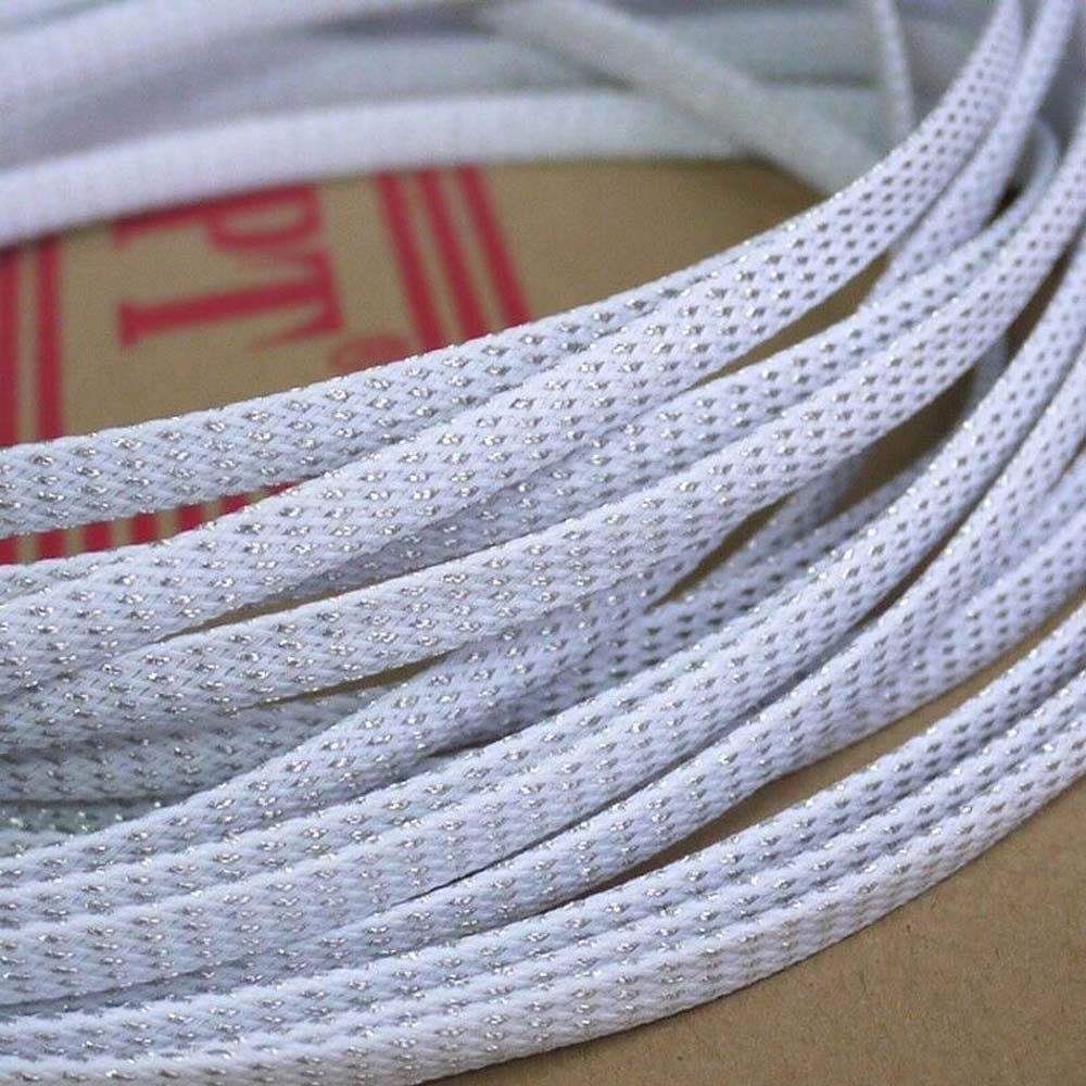 5 Meters x 8mm White&Silver Tube PET Expandable Braided Sleeving Cable