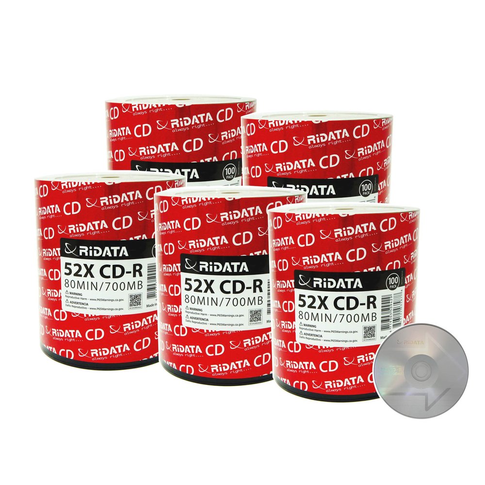 500 Pack Ridata CD-R 52X 700MB 80Min Branded Logo Blank Media Recordable Disc