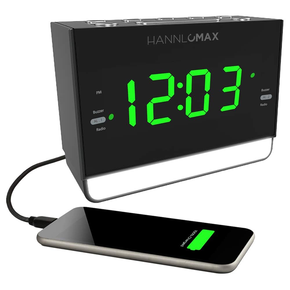 HANNLOMAX HX-128CR Alarm Clock Radio, FM, USB Charge, Night Light
