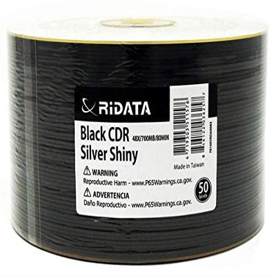 100 Pack Ridata Black CD-R 48X 700MB 80M Shiny Silver Thermal Surface Black Bottom Blank Media Recordable Disc
