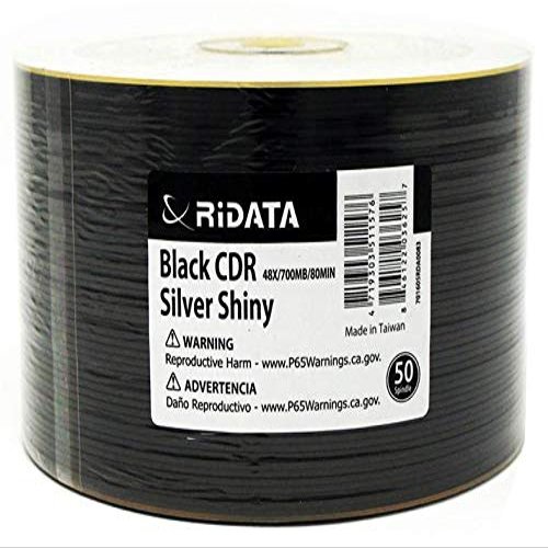 100 Pack Ridata Black CD-R 48X 700MB 80M Shiny Silver Thermal Surface Black Bottom Blank Media Recordable Disc
