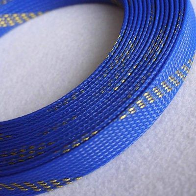 20mm Blue&Gold Expandable Braided PET Mix Color 3 Weave Sleeving Cable x 1M (1 Meters, Blue&Gold)