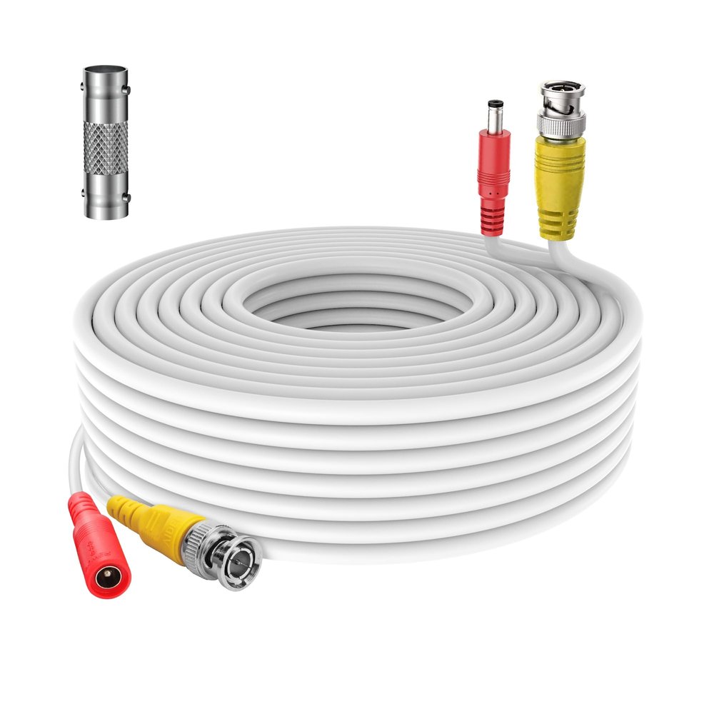 SLLEA 150ft White BNC Extension Cord Cable Lead Compatible with Night Owl Bullet Security Camera CM-PTHD80W-BU