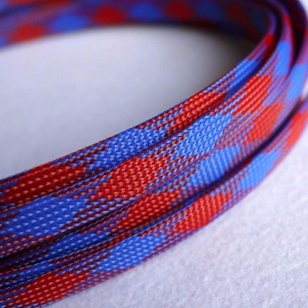 1 Meters Blue&Red Mix Color High Densely 10mm Expanding Matte Braided Sleeving Cable
