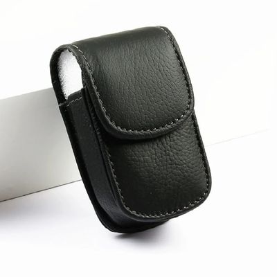 Classic Black Leather 3 inch tall magnetic case fits The One Touch Medical Alert and GPS Tracking device