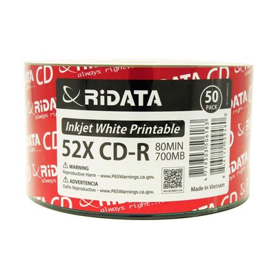 1800 Pack Ridata CD-R 52X 700MB 80Min White Inkjet Hub Printable Blank Media Recordable Disc