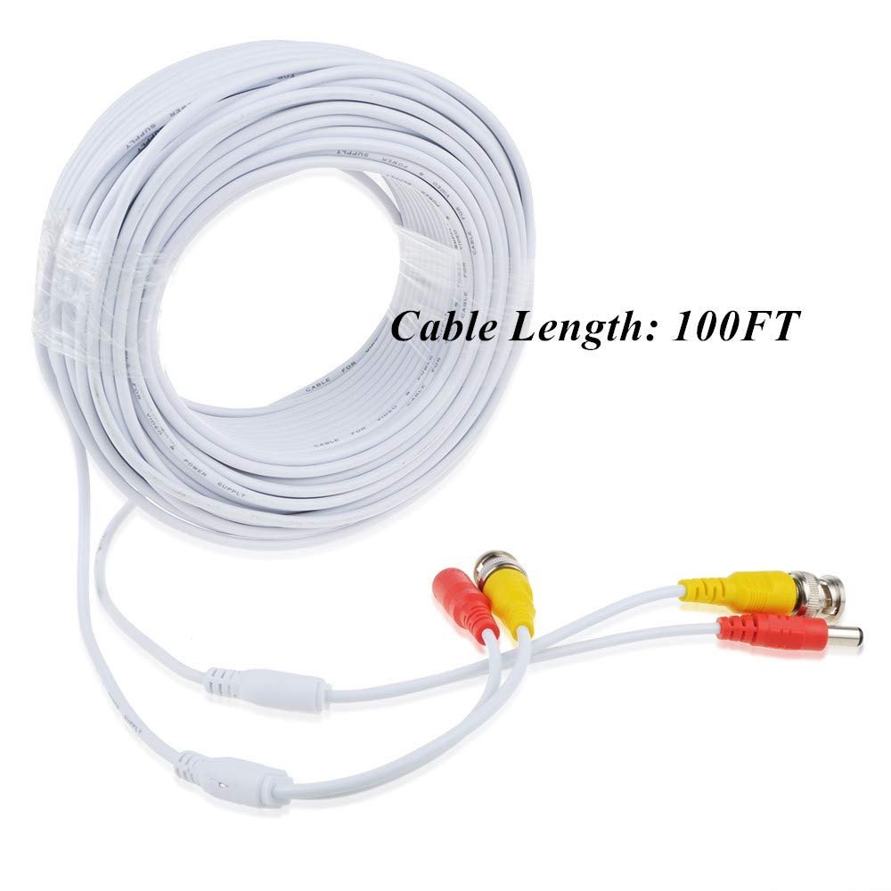 SLLEA White 100ft BNC Extension Cable Compatible with Swann ADS-180 HD Security Surveillance Camera