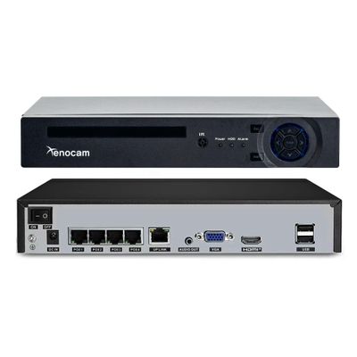 Xenocam 4CH PoE NVR 5MP H.265 Security Network Video Recorder Supports Up 4 X 5MP /4MP /3MP 1080P IP Cameras, Motion Detection Email Alerts USB Backup VGA and HDMI Output, NO HDD