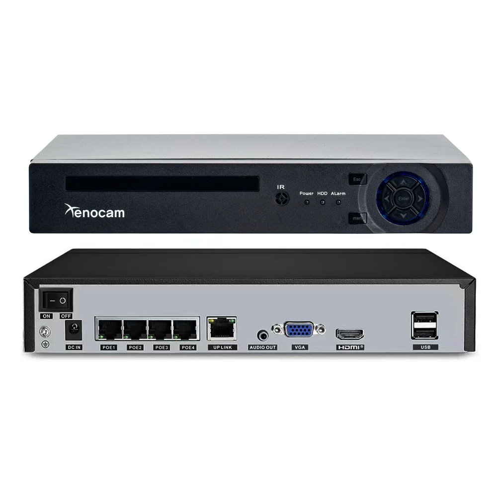 Xenocam 4CH PoE NVR 5MP H.265 Security Network Video Recorder Supports Up 4 X 5MP /4MP /3MP 1080P IP Cameras, Motion Detection Email Alerts USB Backup VGA and HDMI Output, NO HDD