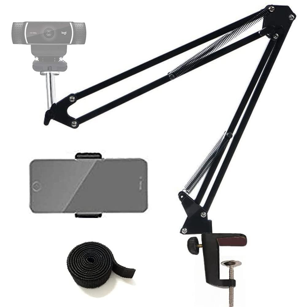 Etubby Webcam Stand Phone Holder Suspension Scissor Arm Camera Tripod Mount for Cellphones, Logitech Webcam C920 C930 C922 C615 and Other Devices with 1/4" Threaded