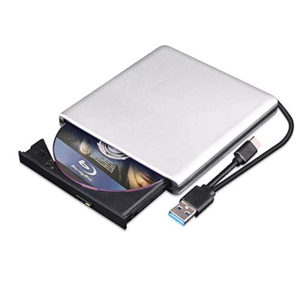 External Blu Ray DVD Drive 3D, USB 3.0 and Type-C Bluray CD DVD Reader Slim Optical Portable Blu-ray Drive for MacBook OS Windows xp/7/8/10, Laptop PC (Silver-Grey)
