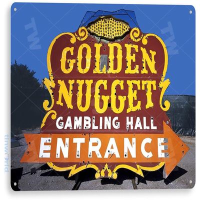 Tinworld Tin Sign: Golden Nugget Historic Retro Las Vegas Sign Neon Metal Decor C591