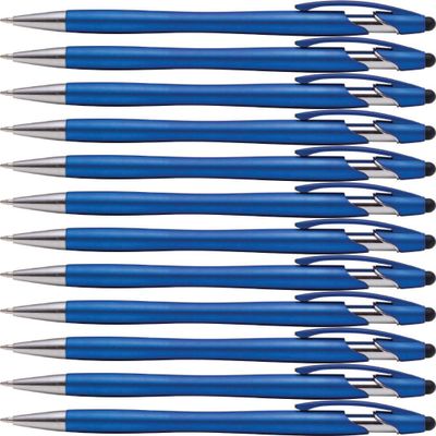 2 in 1 Capacitive Stylus & Ballpoint Pen Rubberized the Beemer Comfort Grip for Any Touchscreen Device (Box of 12, Blue)