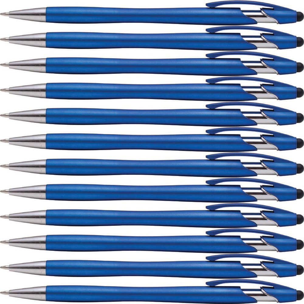 2 in 1 Capacitive Stylus & Ballpoint Pen Rubberized the Beemer Comfort Grip for Any Touchscreen Device (Box of 12, Blue)