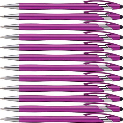 2 in 1 Capacitive Stylus & Ballpoint Pen Rubberized the Beemer Comfort Grip for Any Touchscreen Device (Box of 12, Pink)