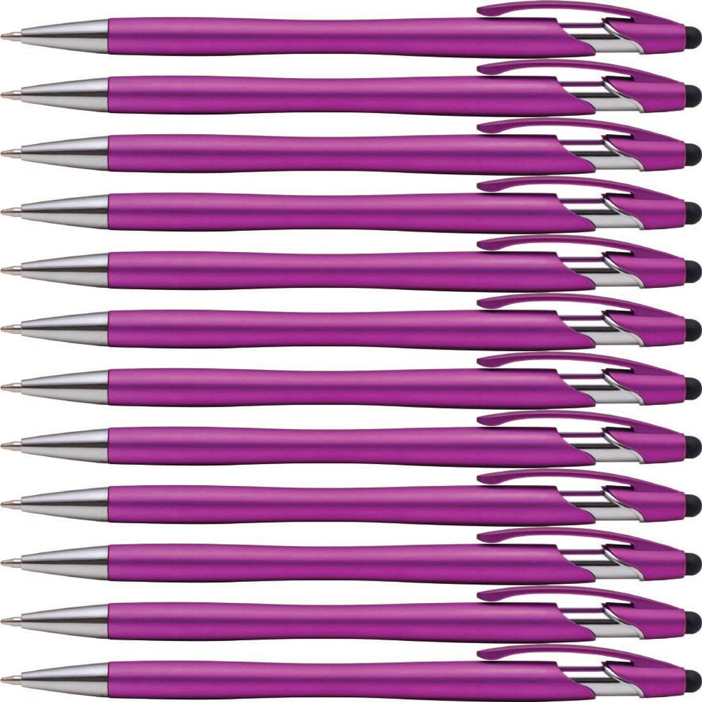 2 in 1 Capacitive Stylus & Ballpoint Pen Rubberized the Beemer Comfort Grip for Any Touchscreen Device (Box of 12, Pink)