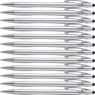 2 in 1 Capacitive Stylus & Ballpoint Pen Rubberized the Beemer Comfort Grip for Any Touchscreen Device (Box of 12, Silver)