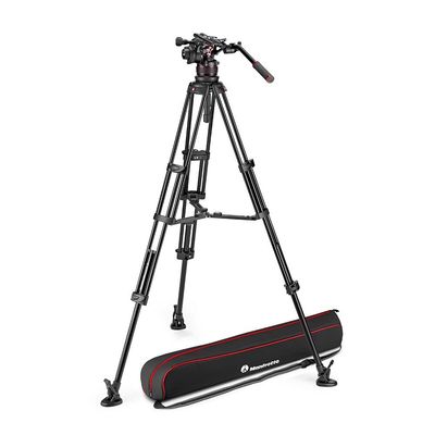 Manfrotto Nitrotech 612 Fluid Head for Video Shooting with Aluminium Twin Leg Tripod Middle Spreader for DSLR, Mirrorless, Video and Cinema Camera Systems - 18 kg Payload